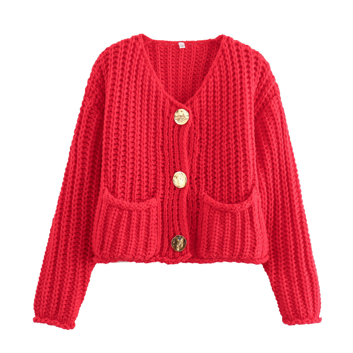 Short Thick Cardigan With Gold Buttons