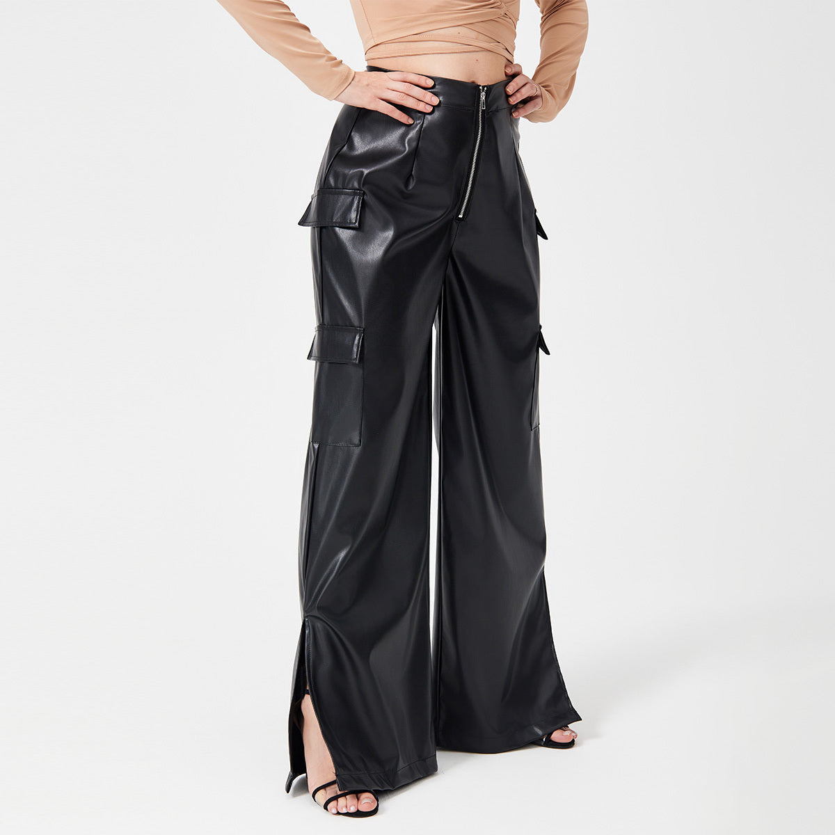 Trousers Metal Zipper Pocket Long Pants