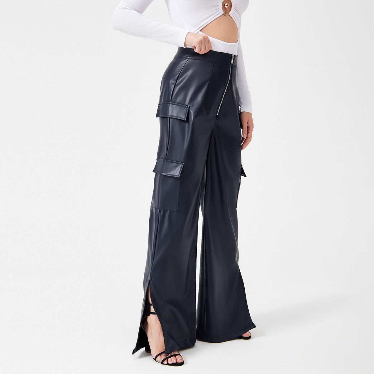 Trousers Metal Zipper Pocket Long Pants