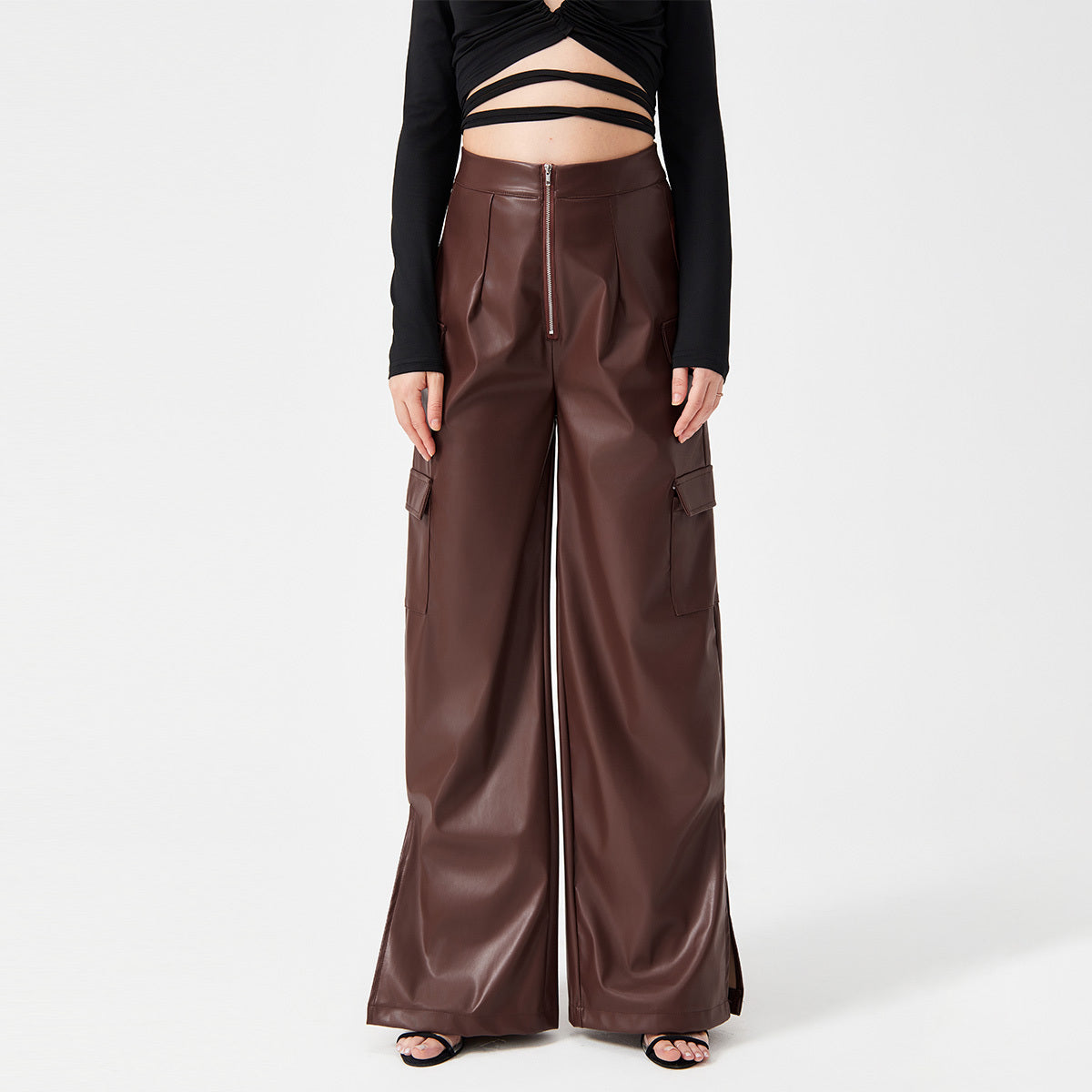 Trousers Metal Zipper Pocket Long Pants