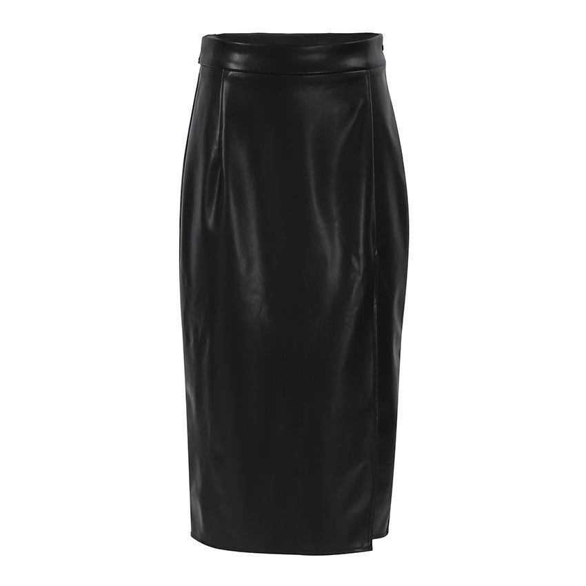 Leather Mid Length High Waist Skirt - Modin