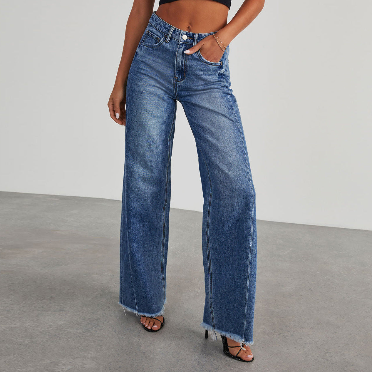 High Waist Jeans Slim Fit Straight Leg Pants