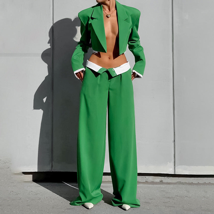 Crop-top Wide-leg Pants Suit