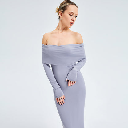 Elegant Off-shoulder Long-sleeved Dress - Modin