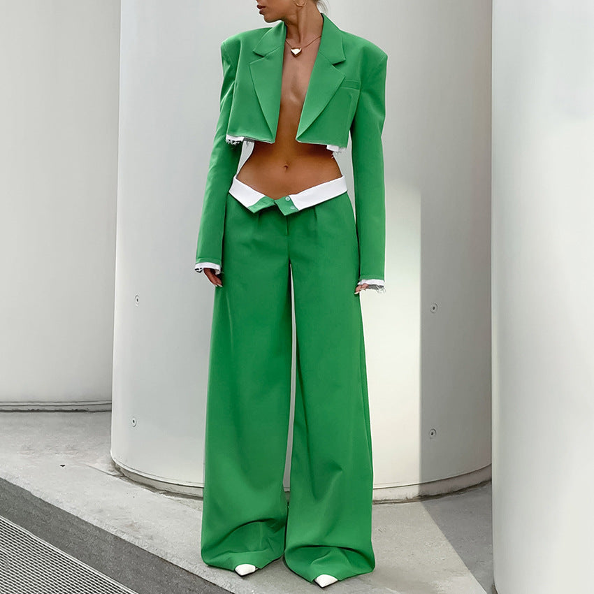 Crop-top Wide-leg Pants Suit