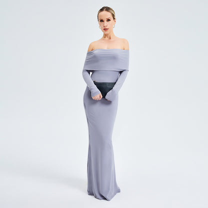 Elegant Off-shoulder Long-sleeved Dress - Modin