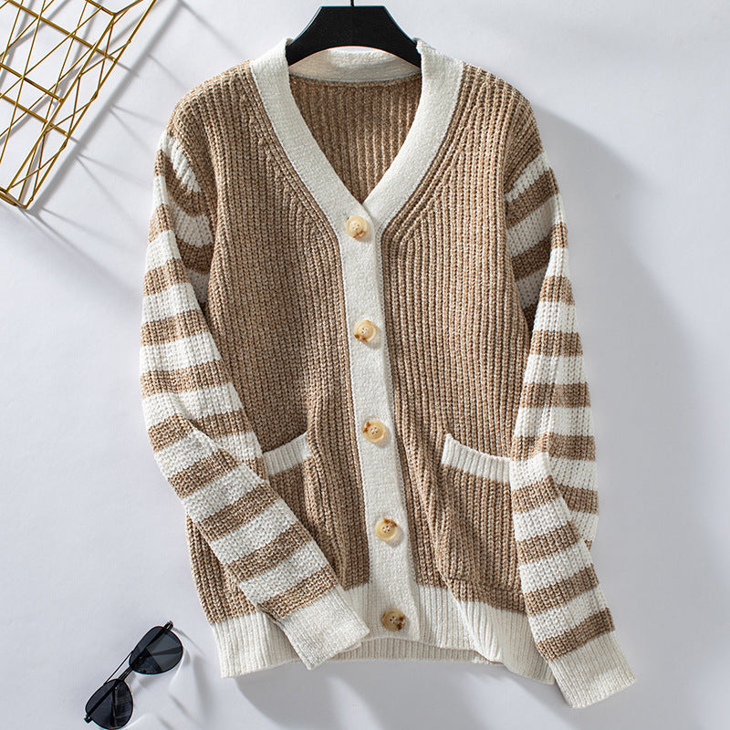 Striped Loose Button Sweater