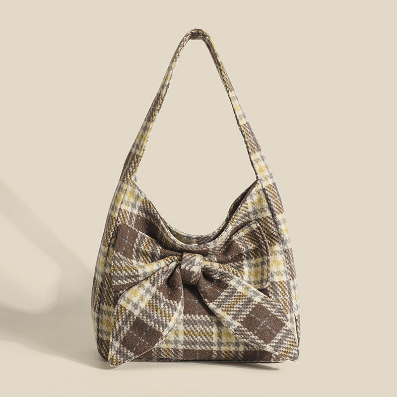 Plaid One-shoulder Simple Underarm All-match Commute Tote Bag - Modin