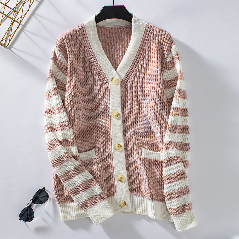 Striped Loose Button Sweater