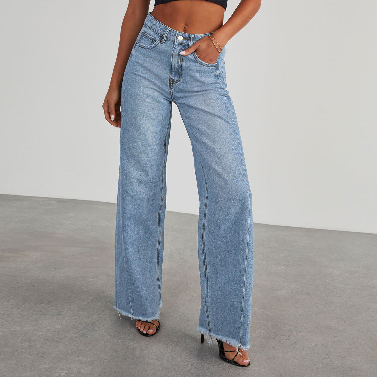 High Waist Jeans Slim Fit Straight Leg Pants