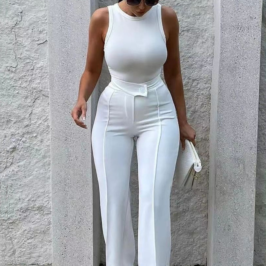 Slimming White High-waist Straight-leg Pants