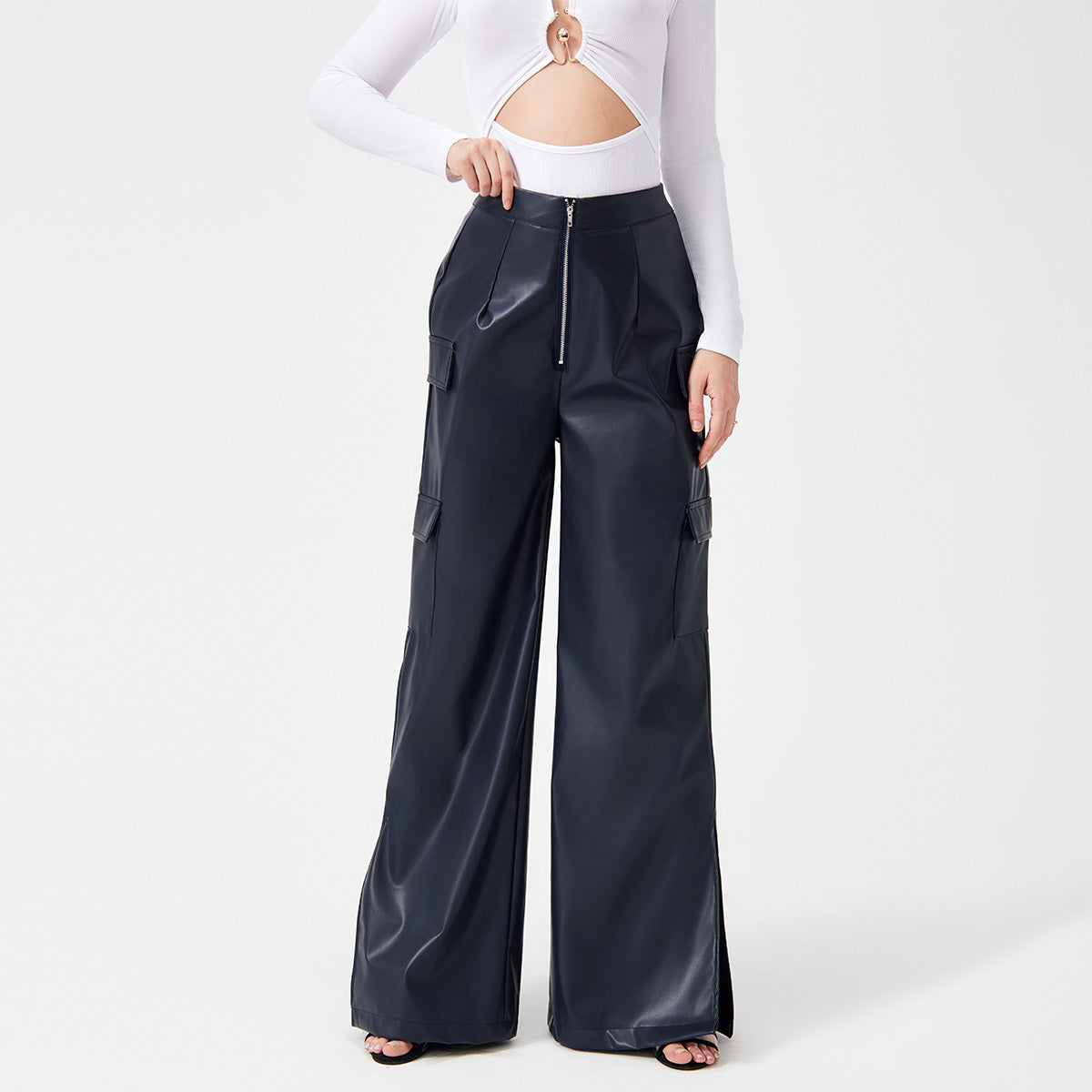 Trousers Metal Zipper Pocket Long Pants