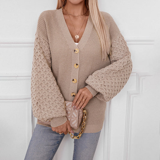 V-neck Sweater Lantern Sleeve