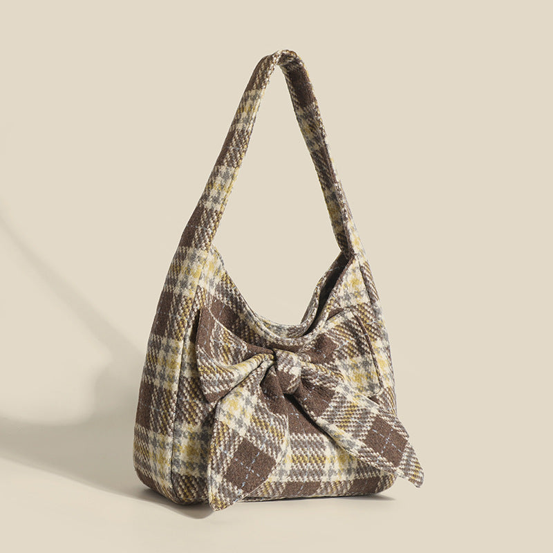 Plaid One-shoulder Simple Underarm All-match Commute Tote Bag - Modin