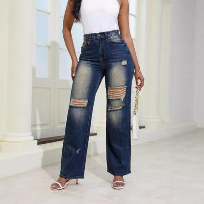 High Waist Ripped Jeans With Pockets - Modin