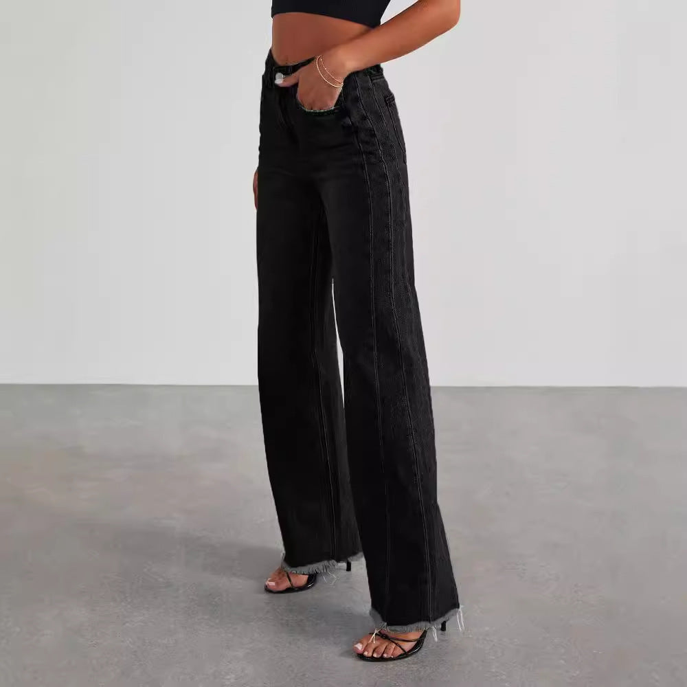 High Waist Jeans Slim Fit Straight Leg Pants