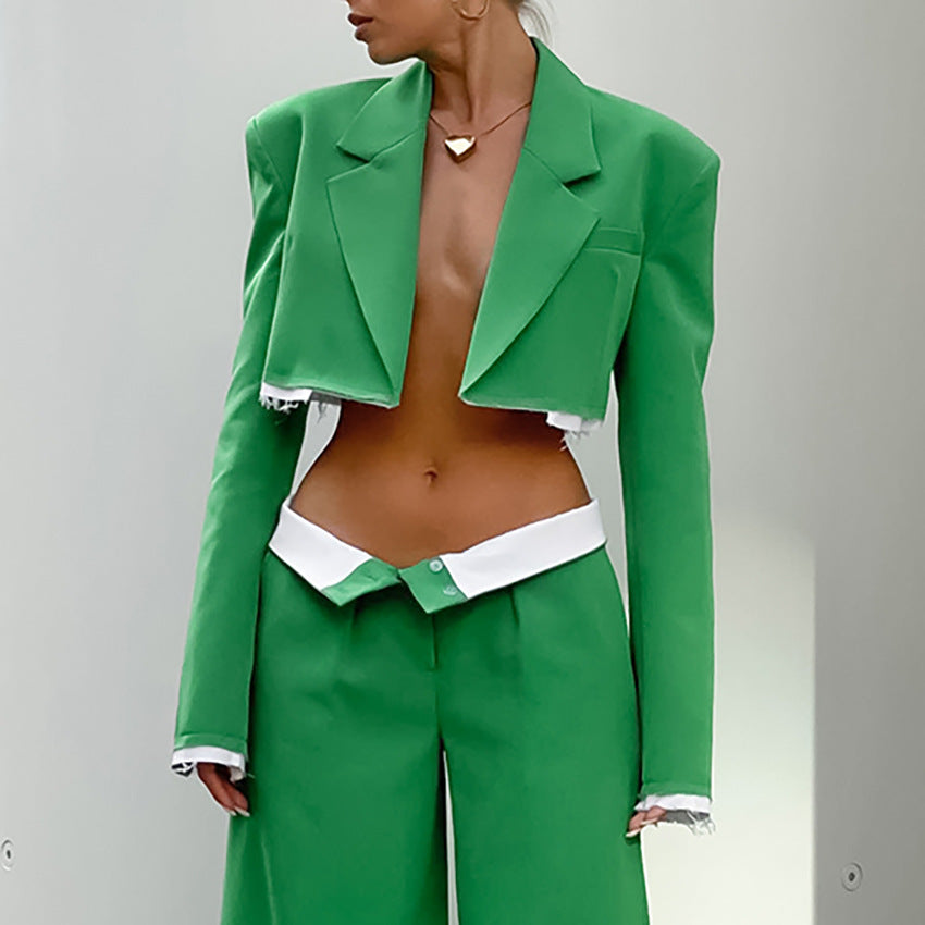 Crop-top Wide-leg Pants Suit