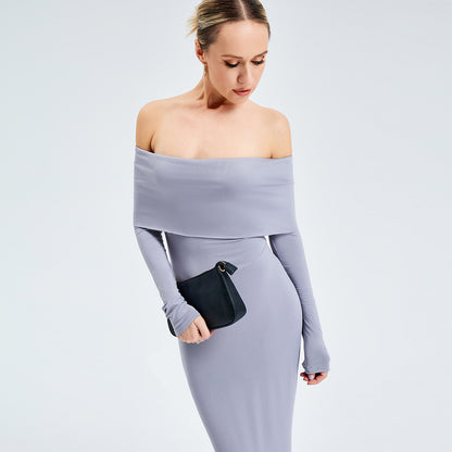 Elegant Off-shoulder Long-sleeved Dress - Modin