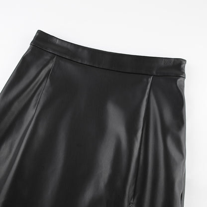 Leather Mid Length High Waist Skirt - Modin