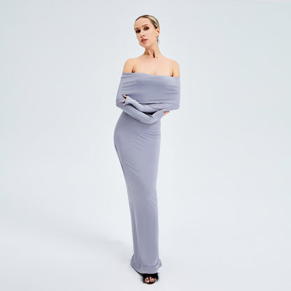 Elegant Off-shoulder Long-sleeved Dress - Modin