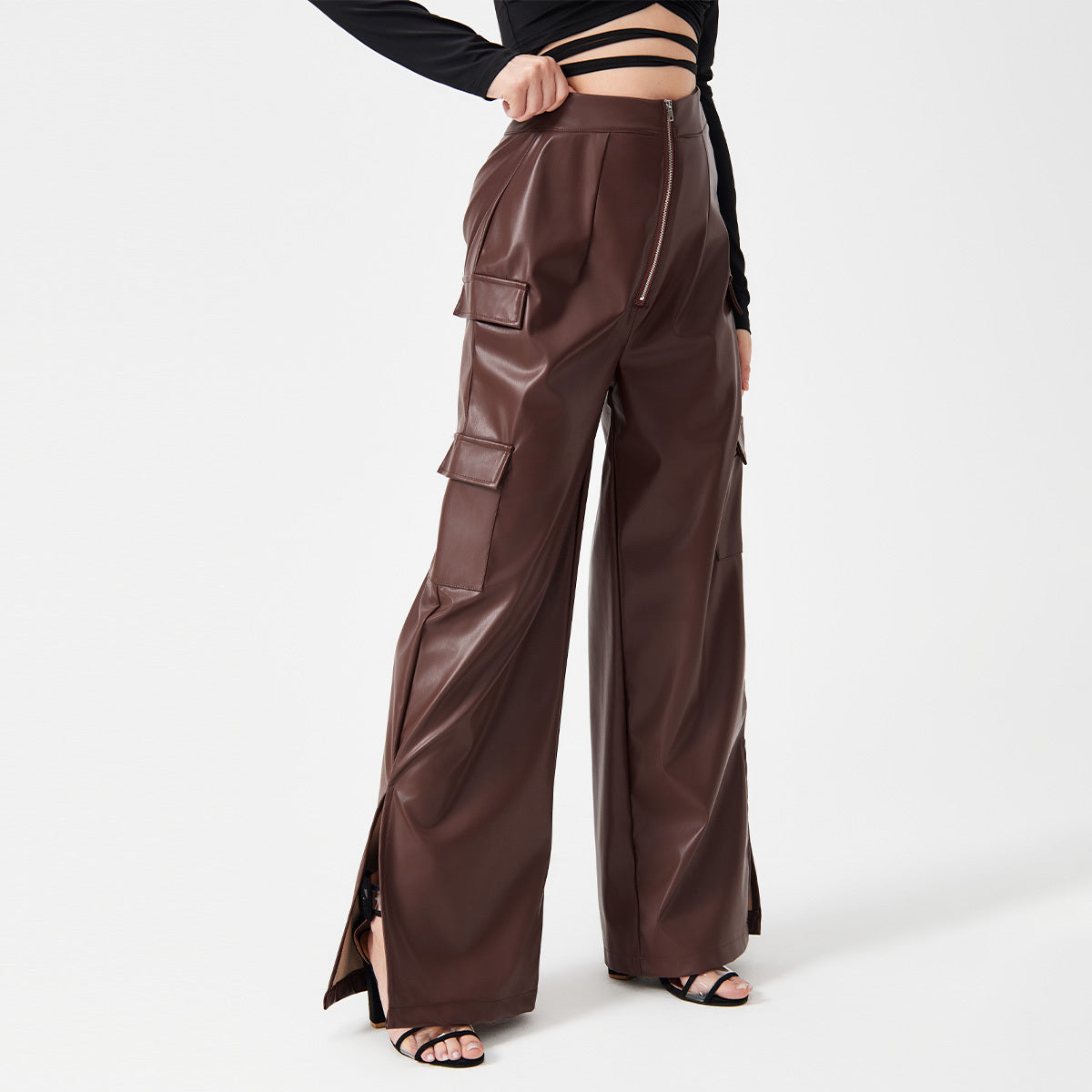 Trousers Metal Zipper Pocket Long Pants