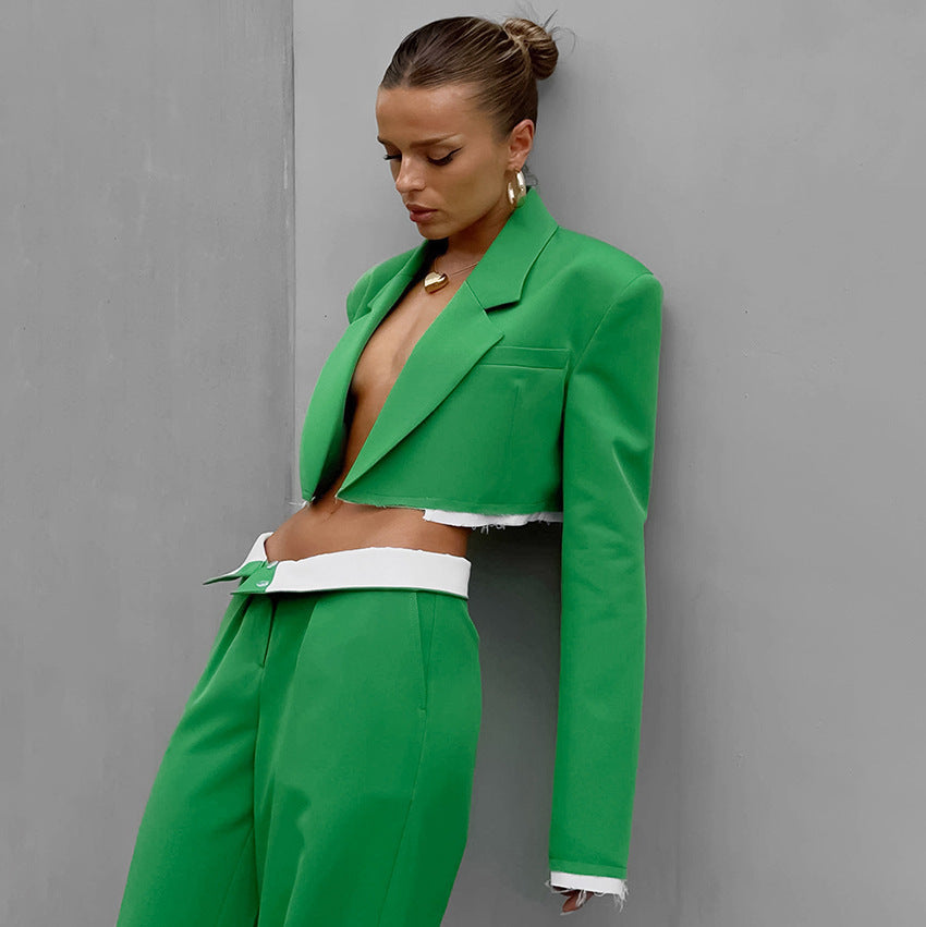 Crop-top Wide-leg Pants Suit