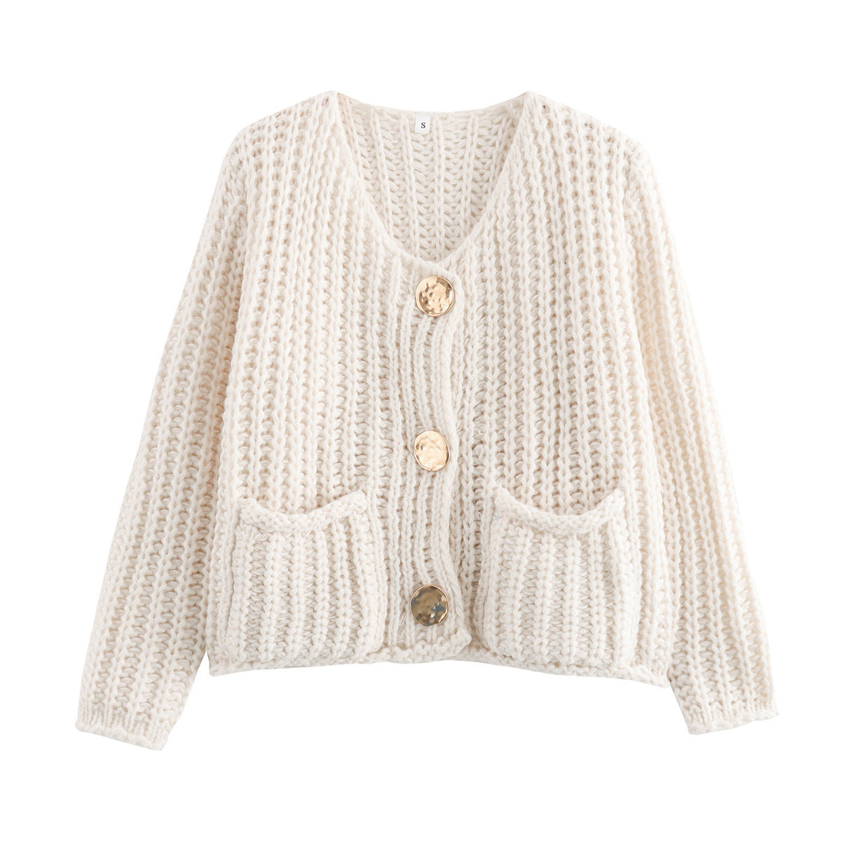 Short Thick Cardigan With Gold Buttons