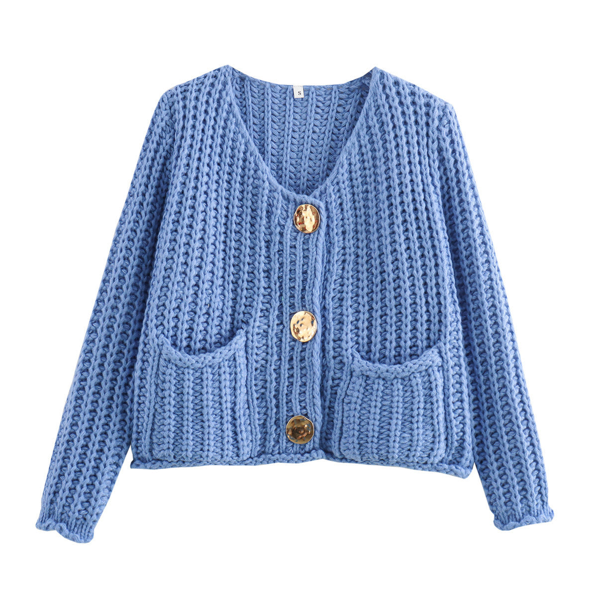 Short Thick Cardigan With Gold Buttons